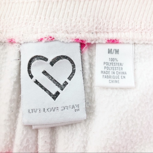 Aeropostale Fuzzy White Pink Heart Pajama Pants M - Picture 5 of 6